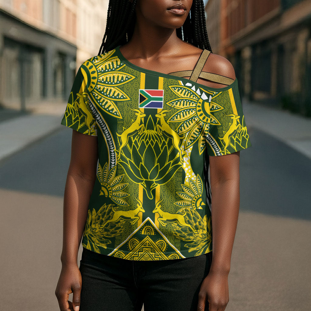 South Africa Rugby Custom Cross Shoulder Shirt Springbok with King Protea Inspired by African Heritage