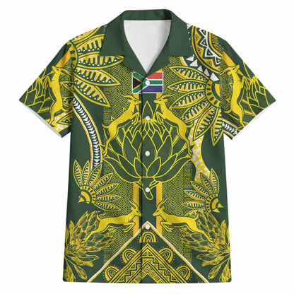 South Africa Rugby Custom Hawaiian Shirt Springbok with King Protea Inspired by African Heritage