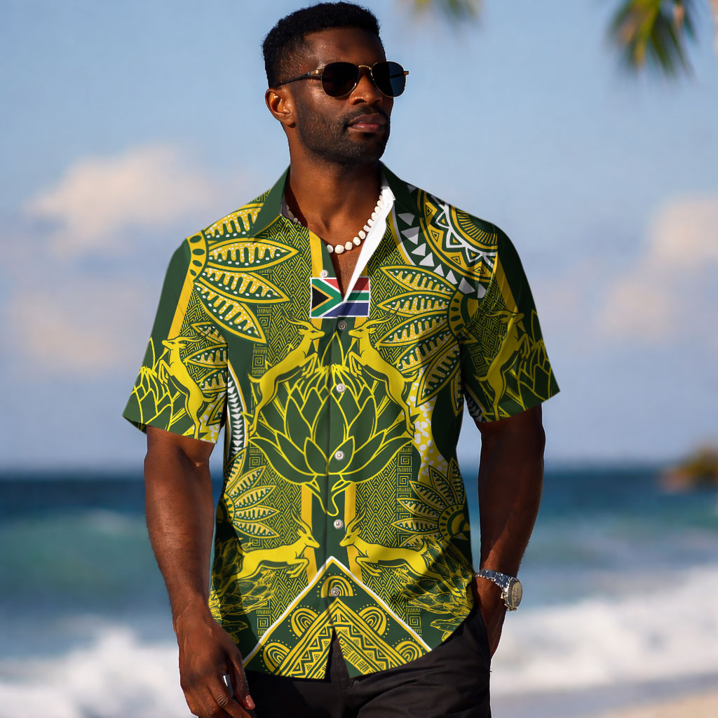 South Africa Rugby Custom Hawaiian Shirt Springbok with King Protea Inspired by African Heritage
