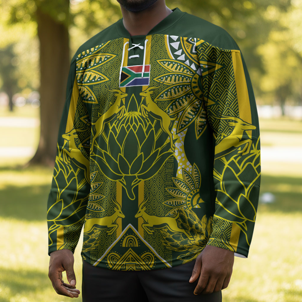 South Africa Rugby Custom Hockey Jersey Springbok with King Protea Inspired by African Heritage