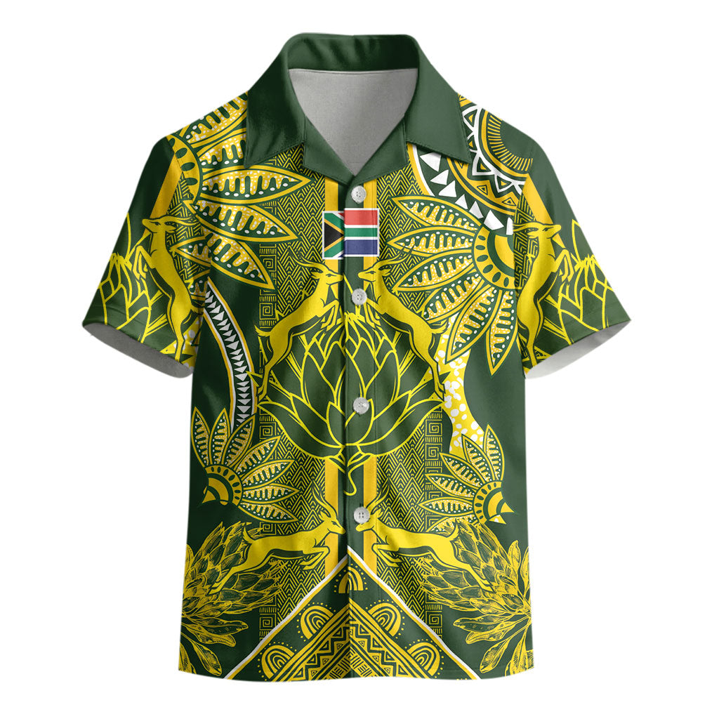 South Africa Rugby Custom Kid Hawaiian Shirt Springbok with King Protea Inspired by African Heritage