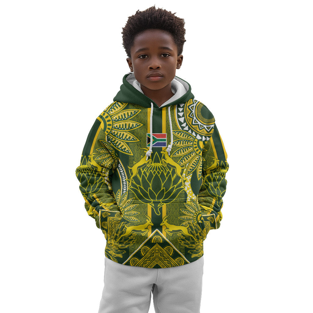 South Africa Rugby Custom Kid Hoodie Springbok with King Protea Inspired by African Heritage
