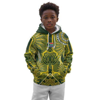 South Africa Rugby Custom Kid Hoodie Springbok with King Protea Inspired by African Heritage