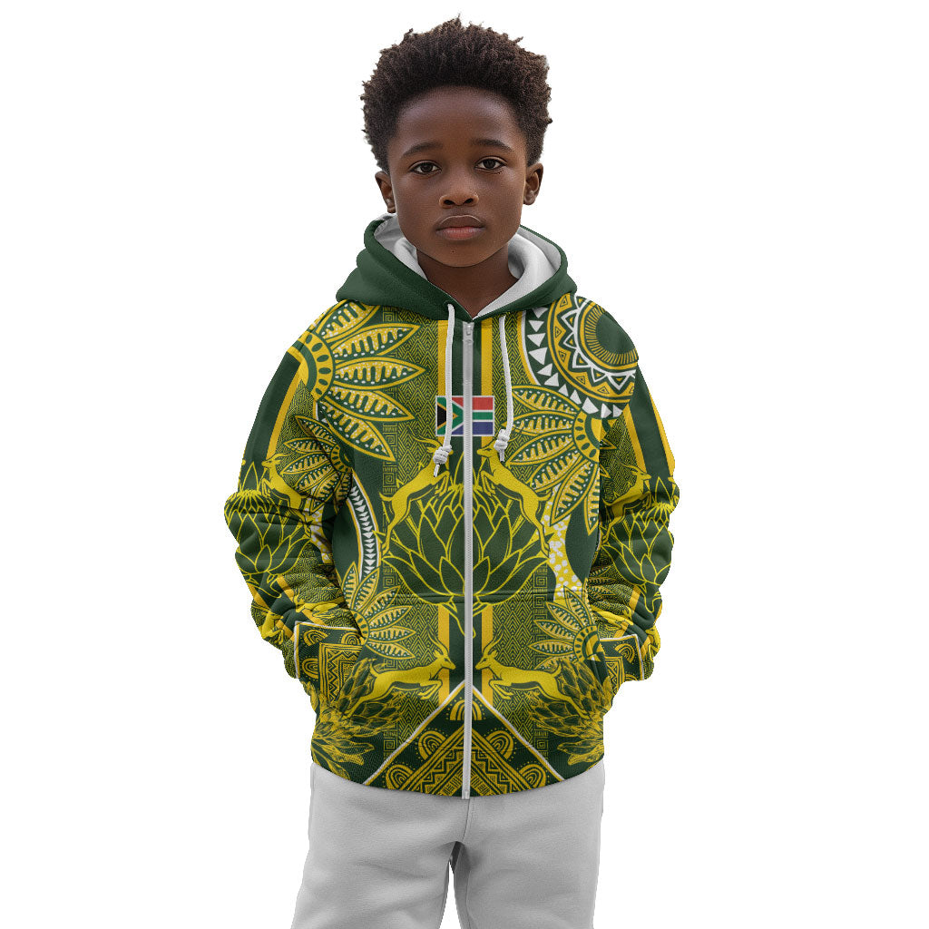 South Africa Rugby Custom Kid Hoodie Springbok with King Protea Inspired by African Heritage