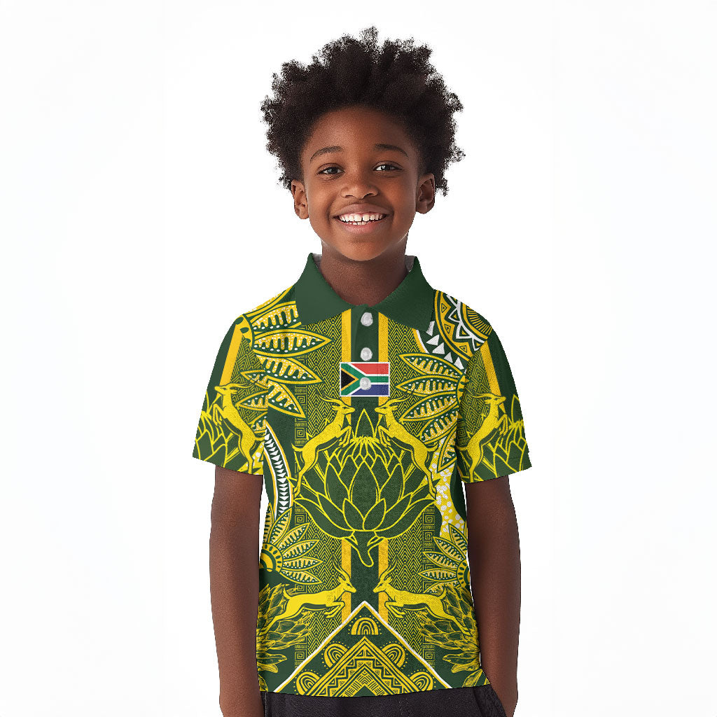 South Africa Rugby Custom Kid Polo Shirt Springbok with King Protea Inspired by African Heritage
