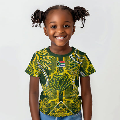 South Africa Rugby Custom Kid T shirt Springbok with King Protea Inspired by African Heritage