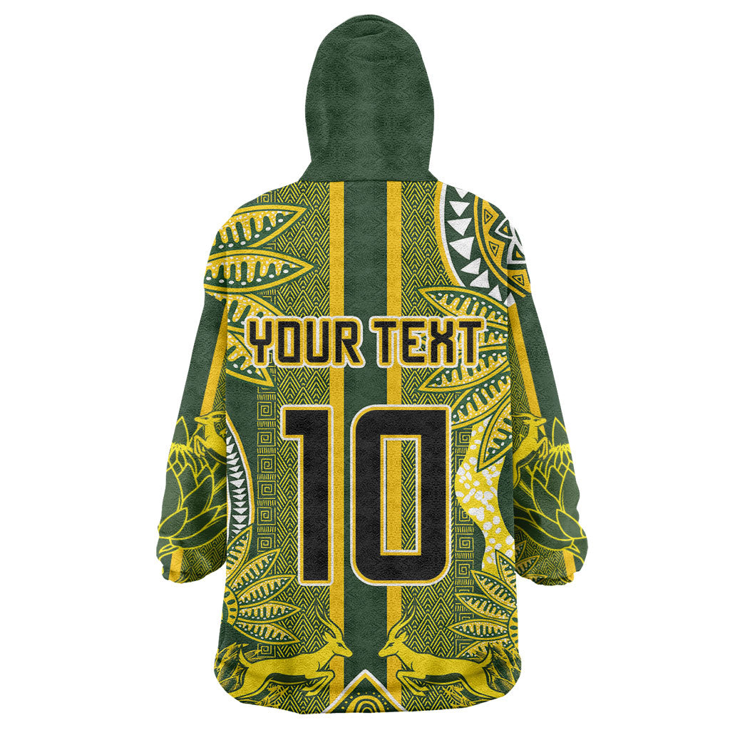 South Africa Rugby Custom Kid Wearable Blanket Hoodie Springbok with King Protea Inspired by African Heritage