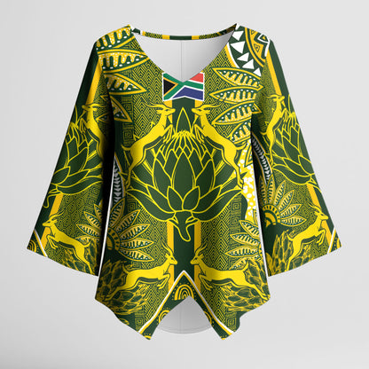 South Africa Rugby Custom Kimono Sleeve Blouse Springbok with King Protea Inspired by African Heritage