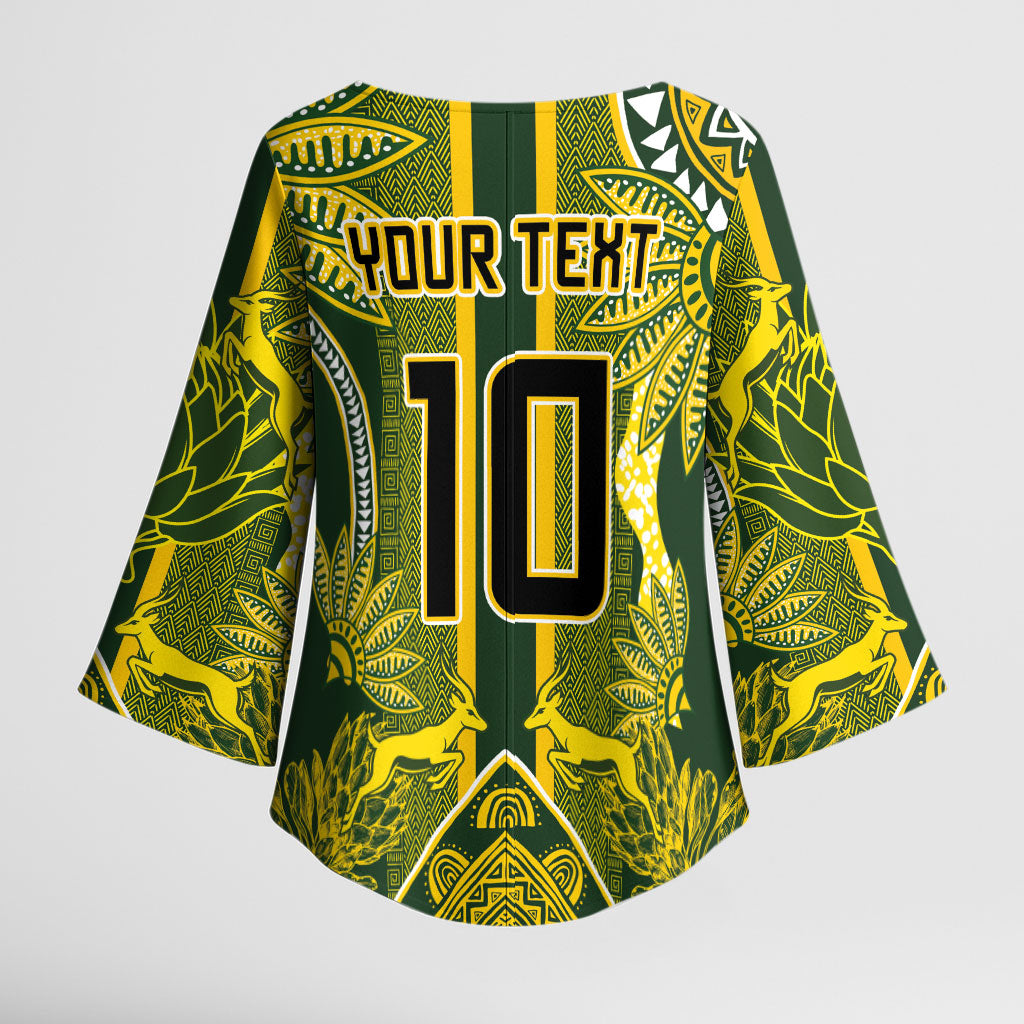 South Africa Rugby Custom Kimono Sleeve Blouse Springbok with King Protea Inspired by African Heritage