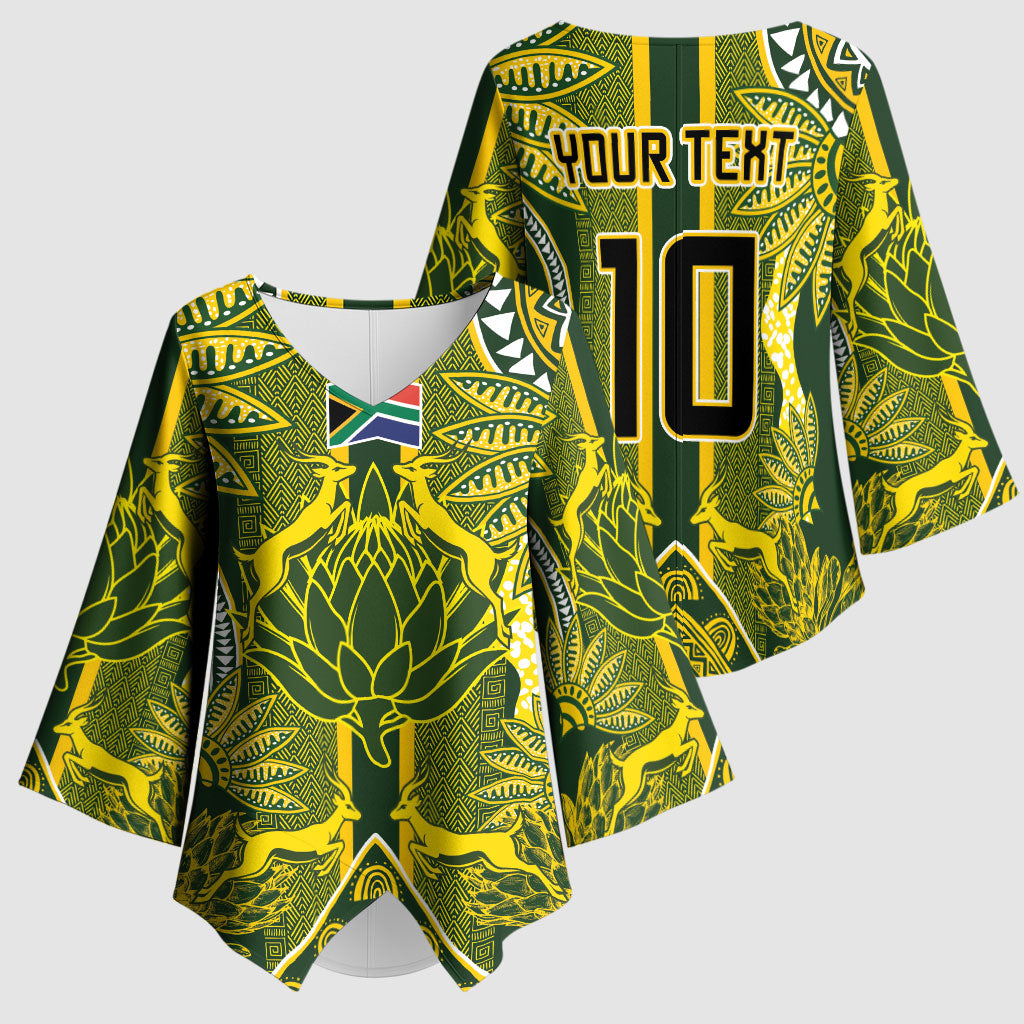 South Africa Rugby Custom Kimono Sleeve Blouse Springbok with King Protea Inspired by African Heritage