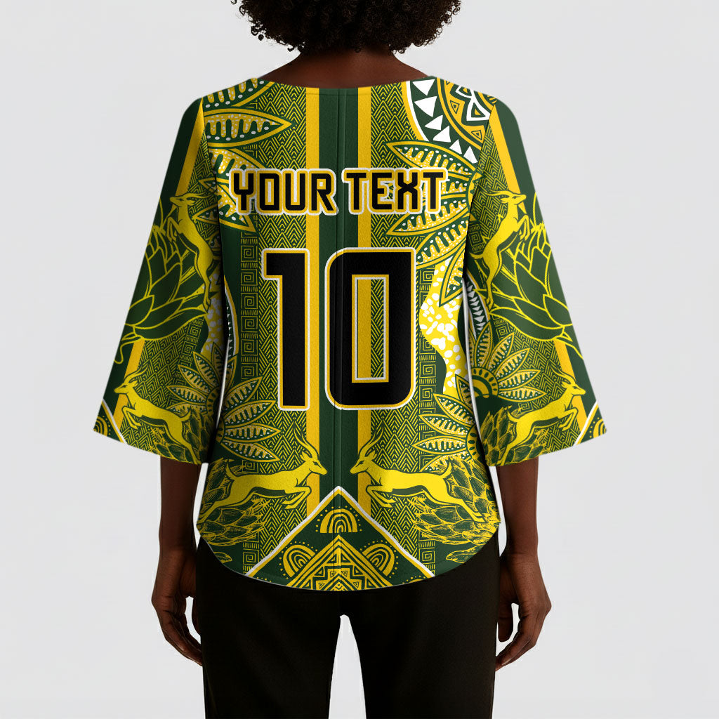 South Africa Rugby Custom Kimono Sleeve Blouse Springbok with King Protea Inspired by African Heritage