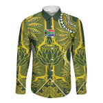 South Africa Rugby Custom Long Sleeve Button Shirt Springbok with King Protea Inspired by African Heritage