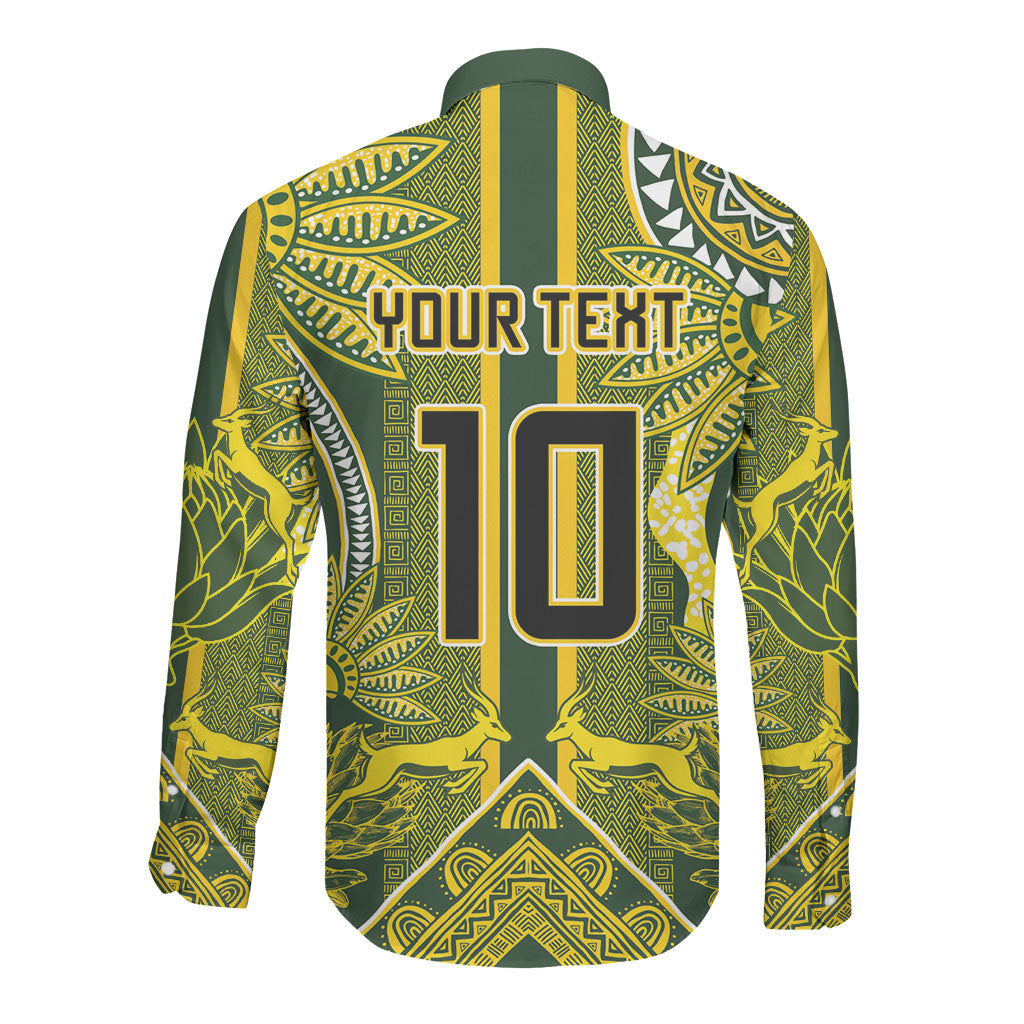 South Africa Rugby Custom Long Sleeve Button Shirt Springbok with King Protea Inspired by African Heritage
