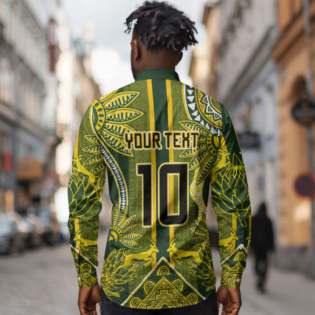 South Africa Rugby Custom Long Sleeve Button Shirt Springbok with King Protea Inspired by African Heritage