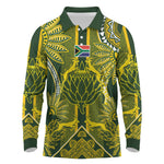 South Africa Rugby Custom Long Sleeve Polo Shirt Springbok with King Protea Inspired by African Heritage