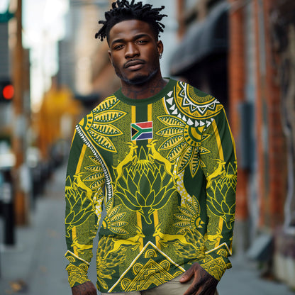 South Africa Rugby Custom Long Sleeve Shirt Springbok with King Protea Inspired by African Heritage