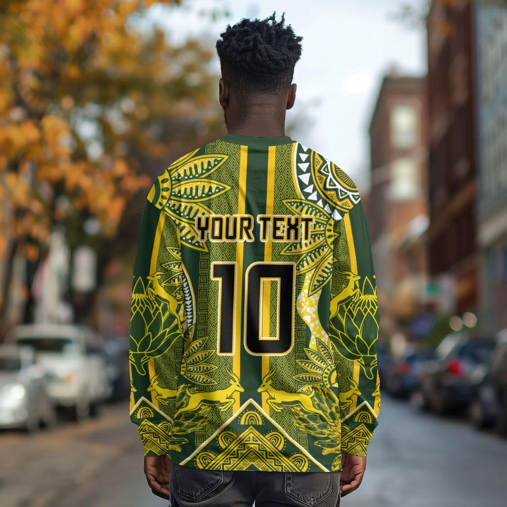 South Africa Rugby Custom Long Sleeve Shirt Springbok with King Protea Inspired by African Heritage