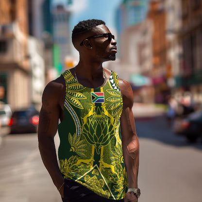 South Africa Rugby Custom Men Tank Top Springbok with King Protea Inspired by African Heritage