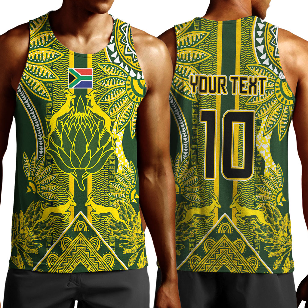 South Africa Rugby Custom Men Tank Top Springbok with King Protea Inspired by African Heritage