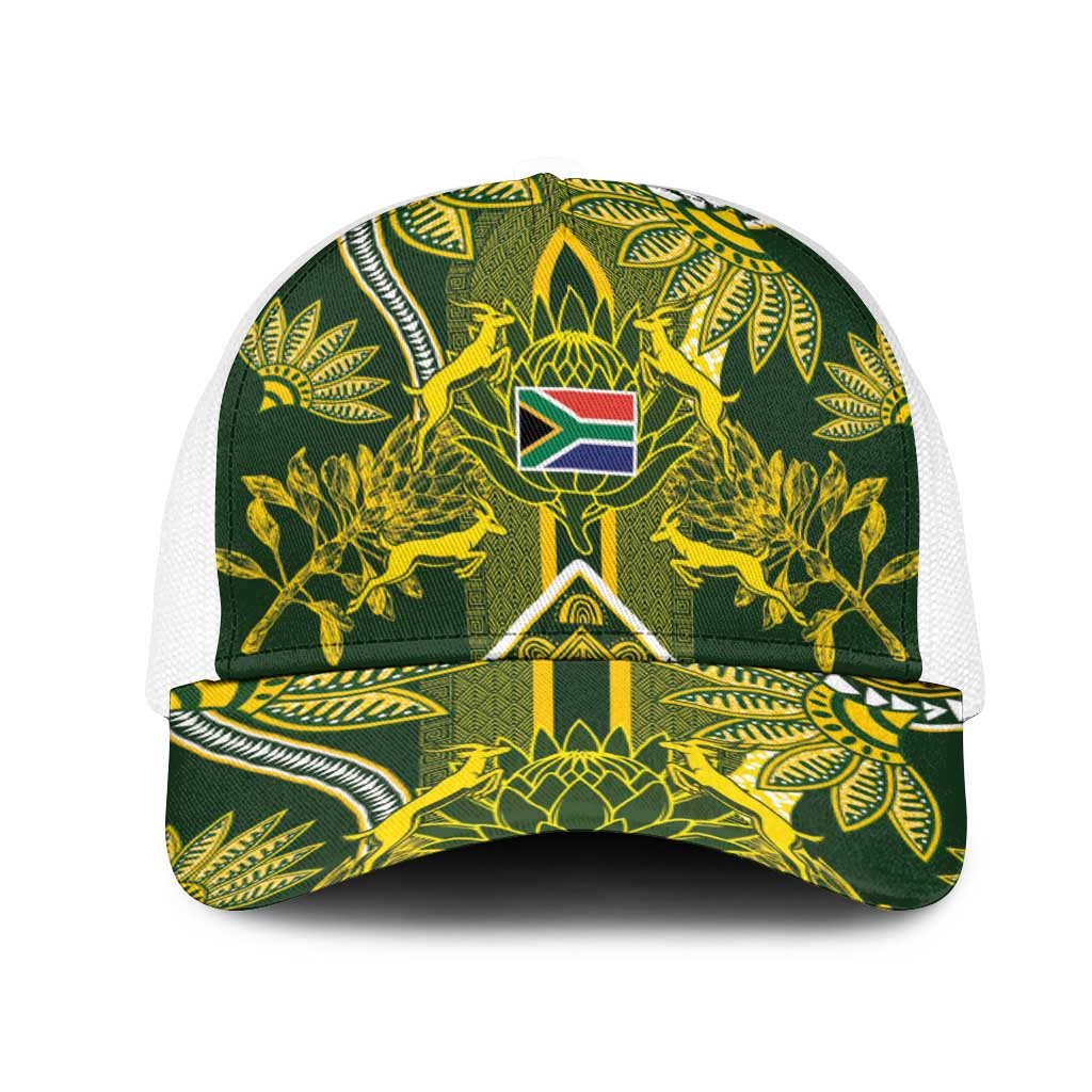 South Africa Rugby Mesh Trucker Cap Springbok with King Protea Inspired by African Heritage