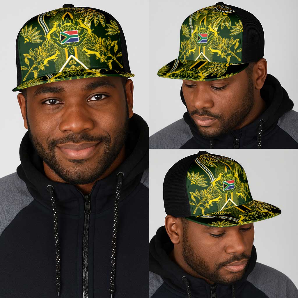 South Africa Rugby Mesh Trucker Cap Springbok with King Protea Inspired by African Heritage