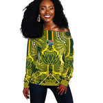 South Africa Rugby Custom Off Shoulder Sweater Springbok with King Protea Inspired by African Heritage