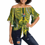 South Africa Rugby Custom Off Shoulder Wrap Waist Top Springbok with King Protea Inspired by African Heritage