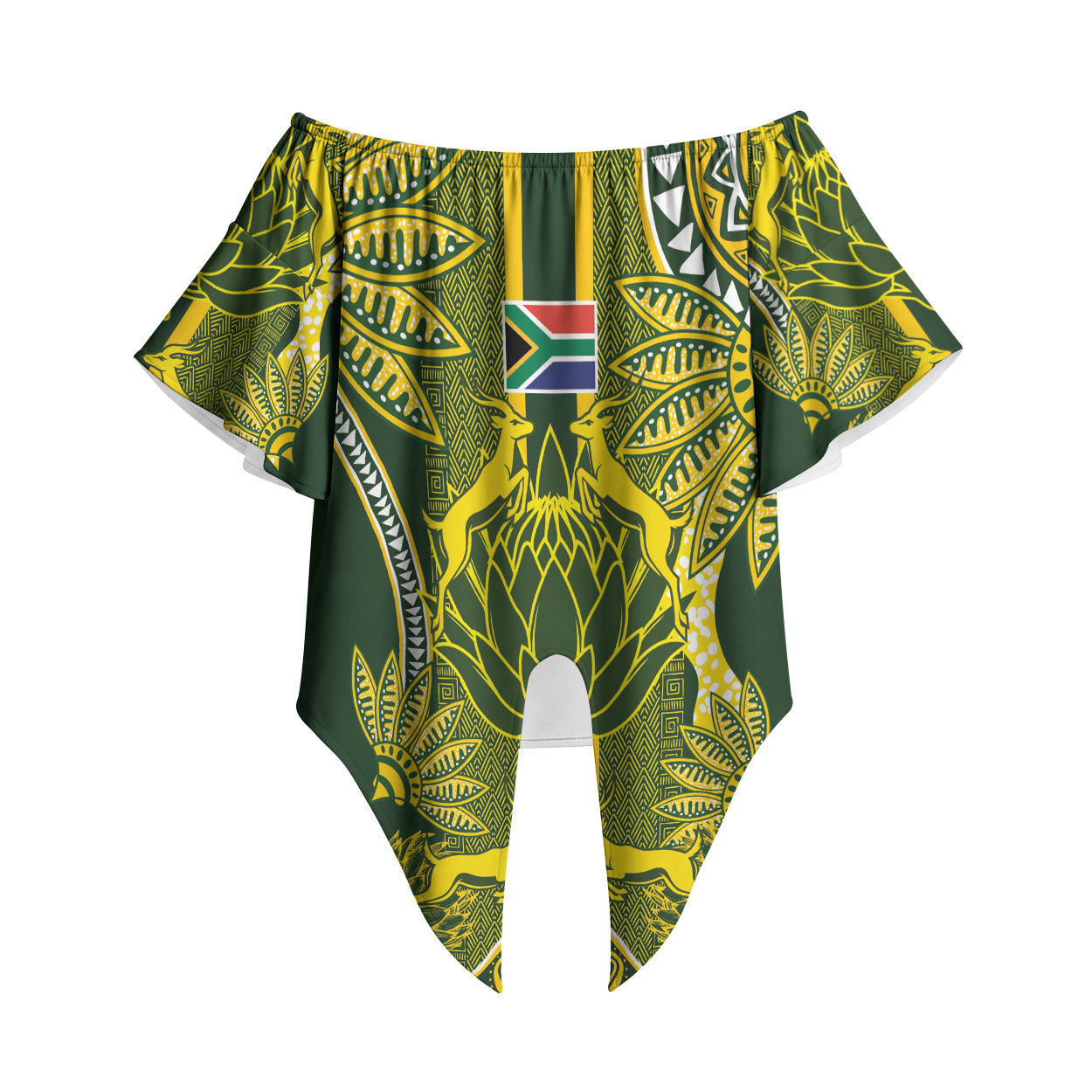 South Africa Rugby Custom Off Shoulder Wrap Waist Top Springbok with King Protea Inspired by African Heritage