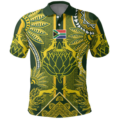 South Africa Rugby Custom Polo Shirt Springbok with King Protea Inspired by African Heritage