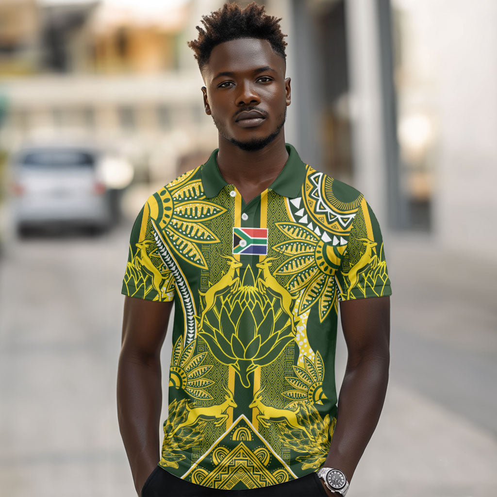 South Africa Rugby Custom Polo Shirt Springbok with King Protea Inspired by African Heritage