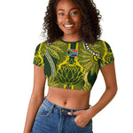 South Africa Rugby Custom Raglan Cropped T shirt Springbok with King Protea Inspired by African Heritage