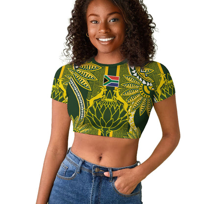 South Africa Rugby Custom Raglan Cropped T shirt Springbok with King Protea Inspired by African Heritage