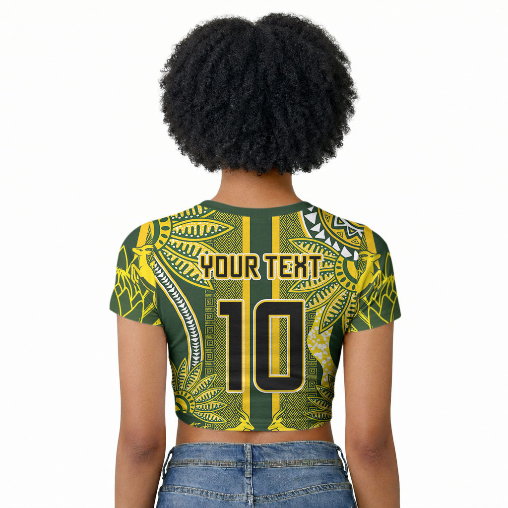 South Africa Rugby Custom Raglan Cropped T shirt Springbok with King Protea Inspired by African Heritage
