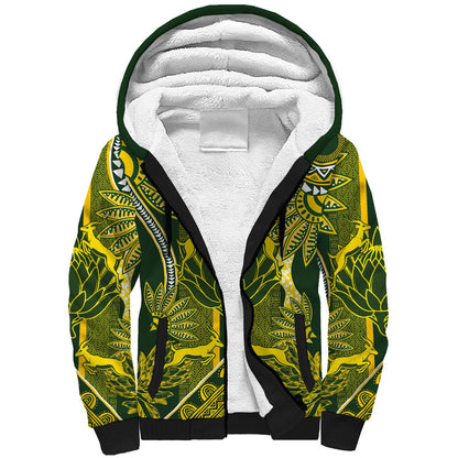 South Africa Rugby Custom Sherpa Hoodie Springbok with King Protea Inspired by African Heritage