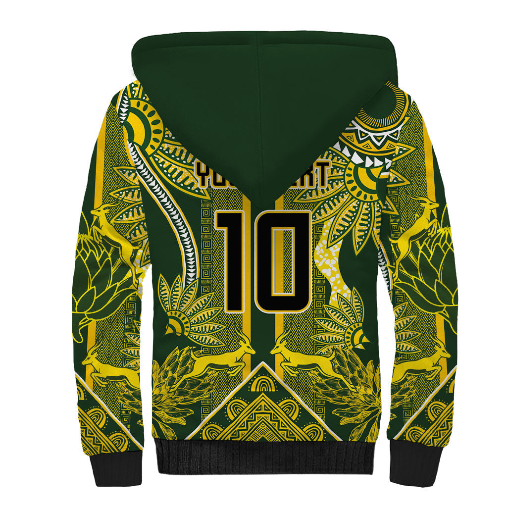 South Africa Rugby Custom Sherpa Hoodie Springbok with King Protea Inspired by African Heritage