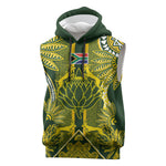 South Africa Rugby Custom Sleeveless Hoodie Springbok with King Protea Inspired by African Heritage