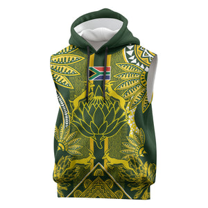 South Africa Rugby Custom Sleeveless Hoodie Springbok with King Protea Inspired by African Heritage