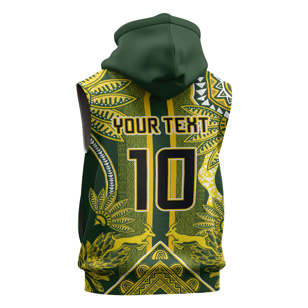South Africa Rugby Custom Sleeveless Hoodie Springbok with King Protea Inspired by African Heritage