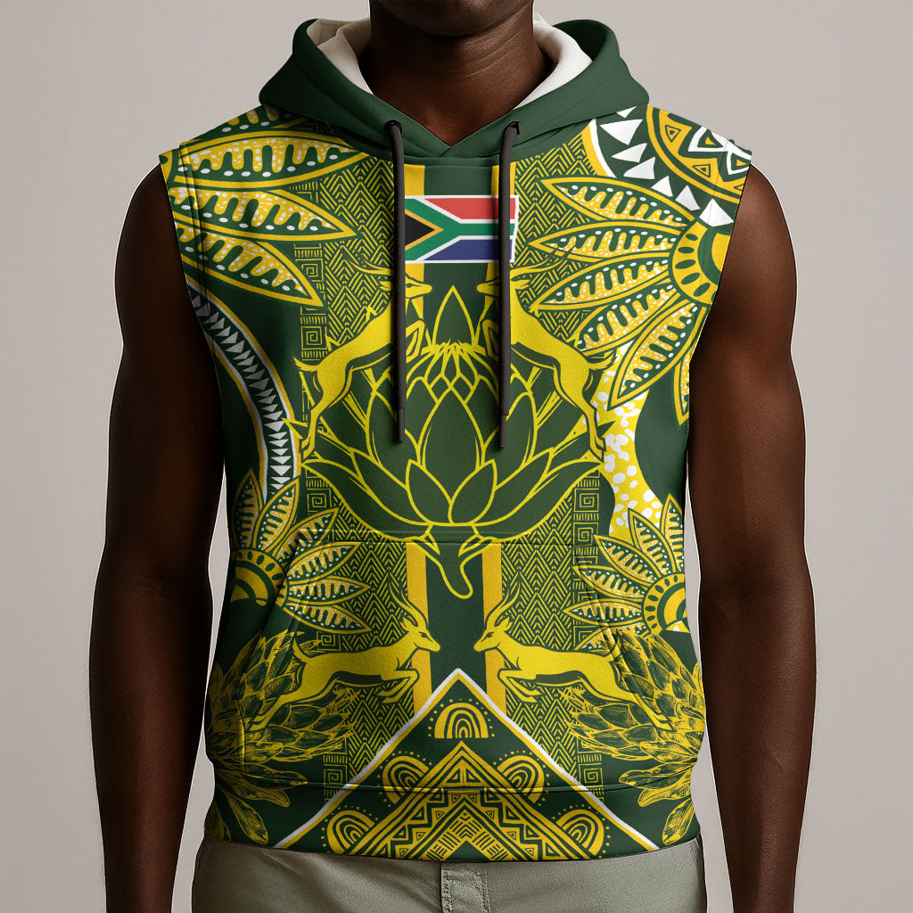 South Africa Rugby Custom Sleeveless Hoodie Springbok with King Protea Inspired by African Heritage