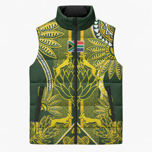 South Africa Rugby Custom Sleeveless Puffer Jacket Springbok with King Protea Inspired by African Heritage