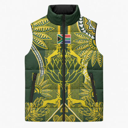 South Africa Rugby Custom Sleeveless Puffer Jacket Springbok with King Protea Inspired by African Heritage