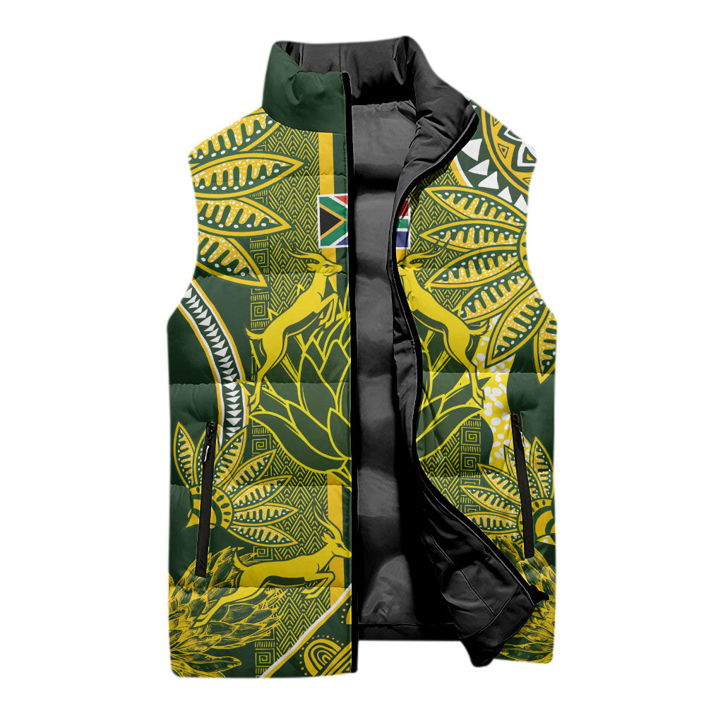 South Africa Rugby Custom Sleeveless Puffer Jacket Springbok with King Protea Inspired by African Heritage