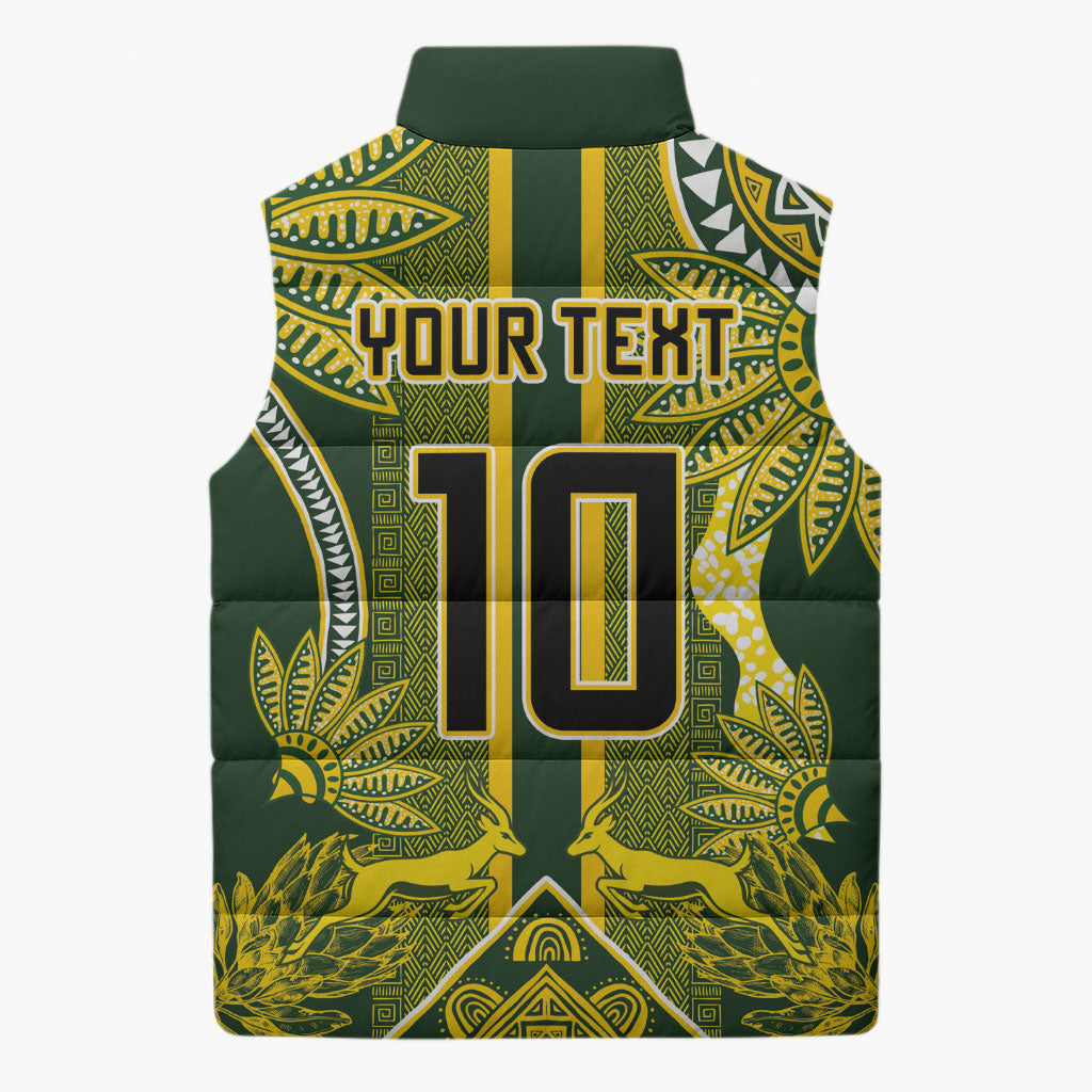 South Africa Rugby Custom Sleeveless Puffer Jacket Springbok with King Protea Inspired by African Heritage