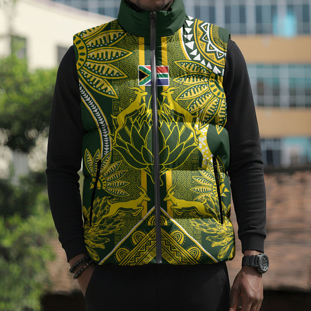South Africa Rugby Custom Sleeveless Puffer Jacket Springbok with King Protea Inspired by African Heritage