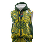 South Africa Rugby Custom Sleeveless Zip Hoodie Springbok with King Protea Inspired by African Heritage