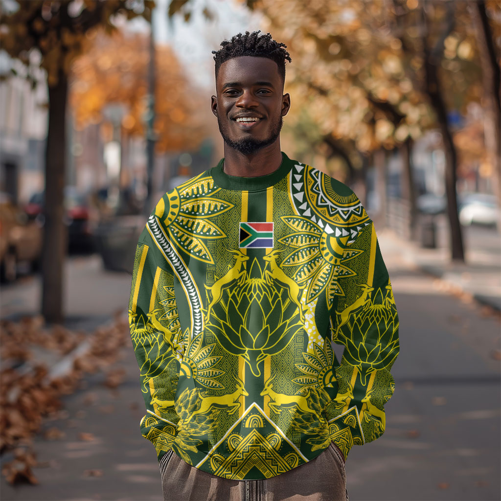 South Africa Rugby Custom Sweatshirt Springbok with King Protea Inspired by African Heritage
