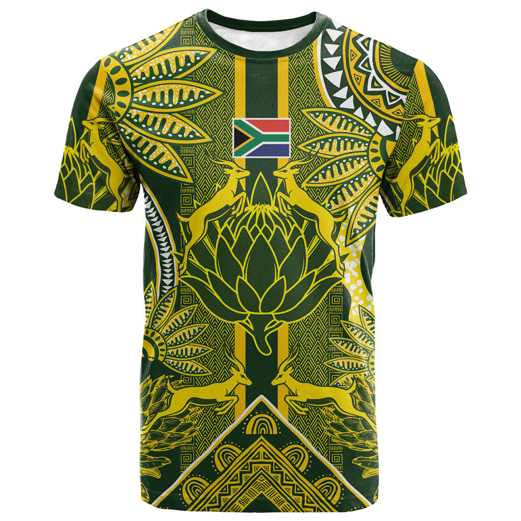 South Africa Rugby Custom T shirt Springbok with King Protea Inspired by African Heritage