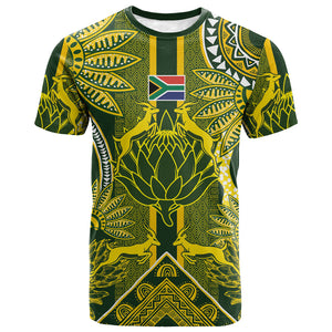 South Africa Rugby Custom T shirt Springbok with King Protea Inspired by African Heritage