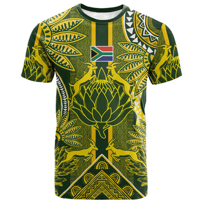 South Africa Rugby Custom T shirt Springbok with King Protea Inspired by African Heritage