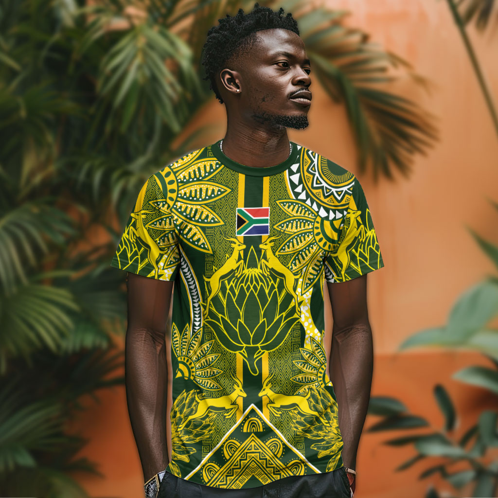 South Africa Rugby Custom T shirt Springbok with King Protea Inspired by African Heritage